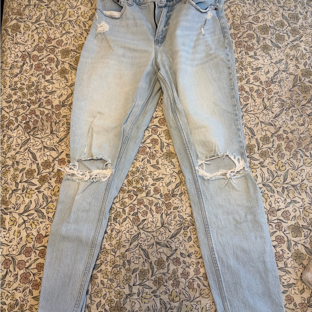 Abercrombie & Fitch Light Blue Distressed Straight Leg Jeans